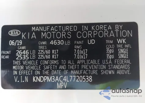 2020 Kia Sportage Lx из США, поврежденный, VIN KNDPM3AC4L7720538